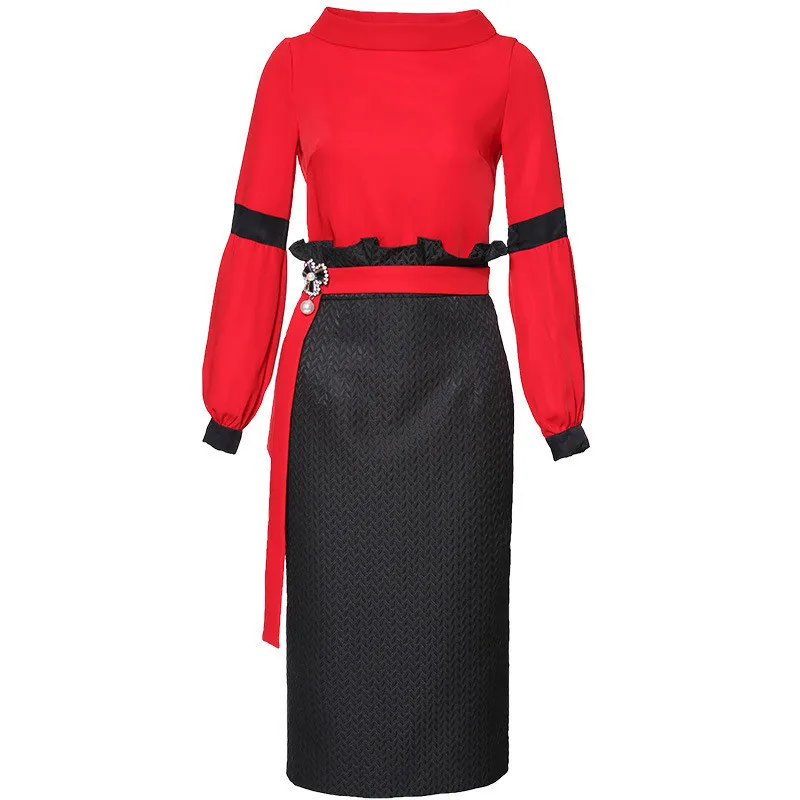 Elegant Women Office Dresses Suits 2020 Spring Ladies Red Black Patchwork Sexy Pencil Dress 2 Piece Sets with Sashes OKB599
Elegant Women Office Dresses Suits 2020 Spring Ladies Red Black Patchwork Sexy Pencil Dress 2 Piece Sets with Sashes OKB599