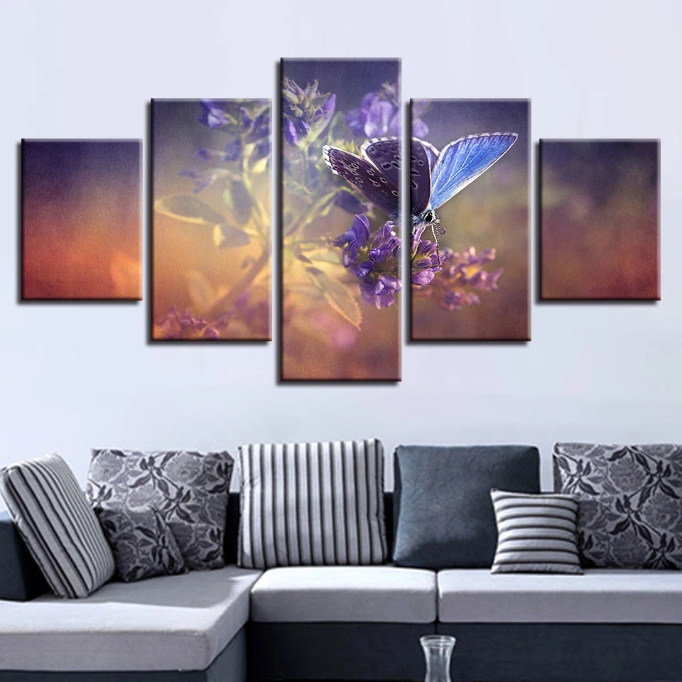 Pictures Decor Bedroom Frame Wall Art Printing 5 Pieces Butterflies And Purple Flowers Scenery HD Canvas Painting Poster Modular
Pictures Decor Bedroom Frame Wall Art Printing 5 Pieces Butterflies And Purple Flowers Scenery HD Canvas Painting Poster Modular