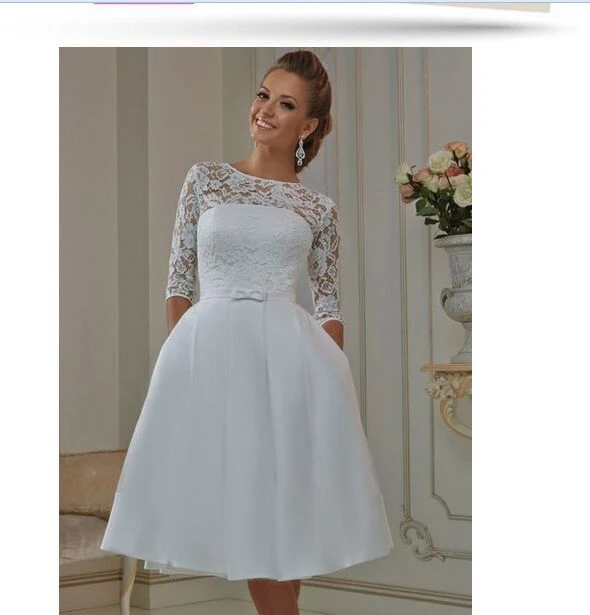 vestidos de noiva Custom Made Vintage Style Half Sleeve Lace Satin Tea Length Short Wedding Dresses mid-calf Bridal Gowns
vestidos de noiva Custom Made Vintage Style Half Sleeve Lace Satin Tea Length Short Wedding Dresses mid-calf Bridal Gowns