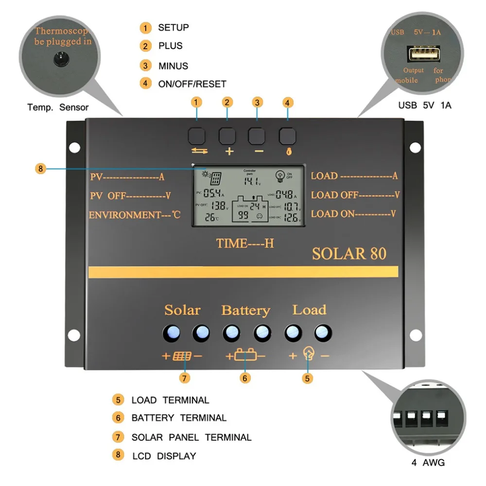 NEW Y-SOLAR 80A 60A PWM Solar Controller 12V 24V Auto Charger Controller LCD Display Solar Panel Battery Charging Regulator USB
NEW Y-SOLAR 80A 60A PWM Solar Controller 12V 24V Auto Charger Controller LCD Display Solar Panel Battery Charging Regulator USB