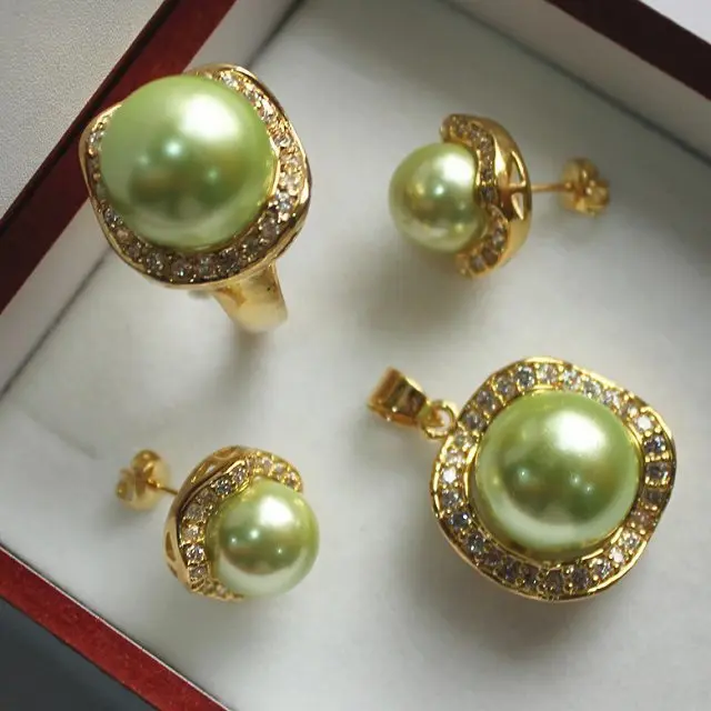 noble jewelry set 18KGP+10mm green shell pearl,ring, pendant & stud earring jade
noble jewelry set 18KGP+10mm green shell pearl,ring, pendant & stud earring jade