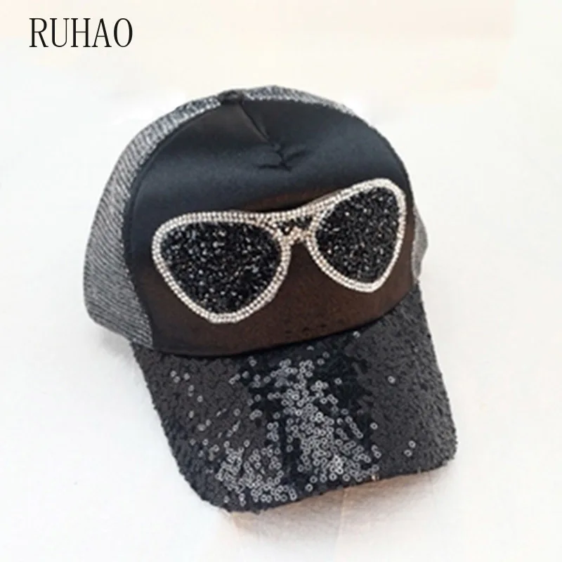 RUHAO сетчатая Кепка с блестками блестящая бейсбольная кепка красивая