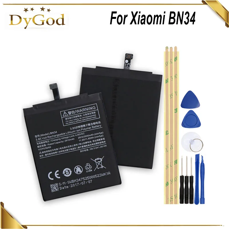 Аккумулятор для смартфона DyGod BN34 2860 мАч для Xiaomi Redmi 5A 5,0 дюйма, сменный аккумулятор большой емкости
Аккумулятор для смартфона DyGod BN34 2860 мАч для Xiaomi Redmi 5A 5,0 дюйма, сменный аккумулятор большой емкости