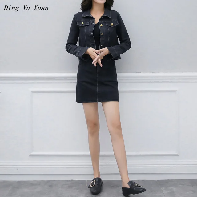 Black Casual Short Denim Jacket with Jean Skirt Autumn Spring Women Jeans Jacket Long Sleeve Streetwear Plus Size Skirt Suit 5XL
Black Casual Short Denim Jacket with Jean Skirt Autumn Spring Women Jeans Jacket Long Sleeve Streetwear Plus Size Skirt Suit 5XL