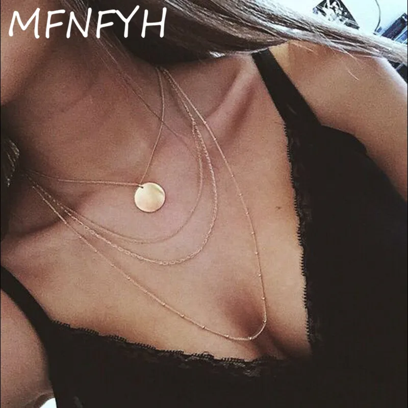 MFNFYH многослойная цепочка ожерелье из бисера Для женщин металлическая монета