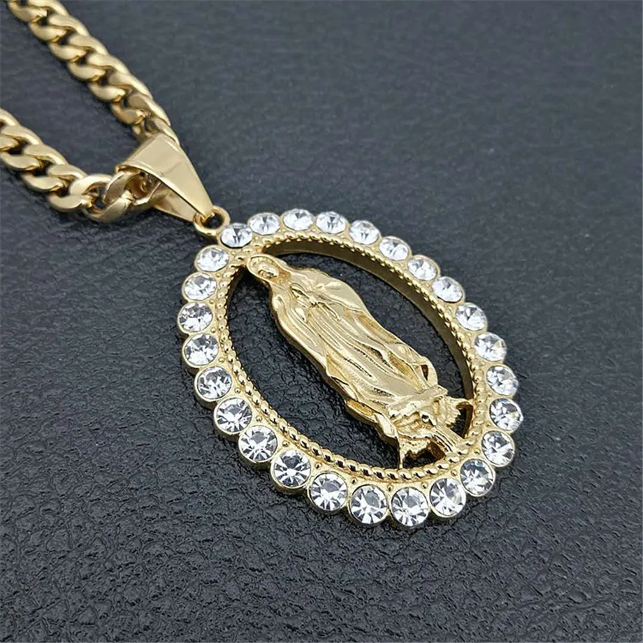 Hip Hop Iced Out Big Virgin Mary Necklaces Pendants Gold Color Stainless Steel Chain For Women Christian Jewelry Madonna U1145
Hip Hop Iced Out Big Virgin Mary Necklaces Pendants Gold Color Stainless Steel Chain For Women Christian Jewelry Madonna U1145