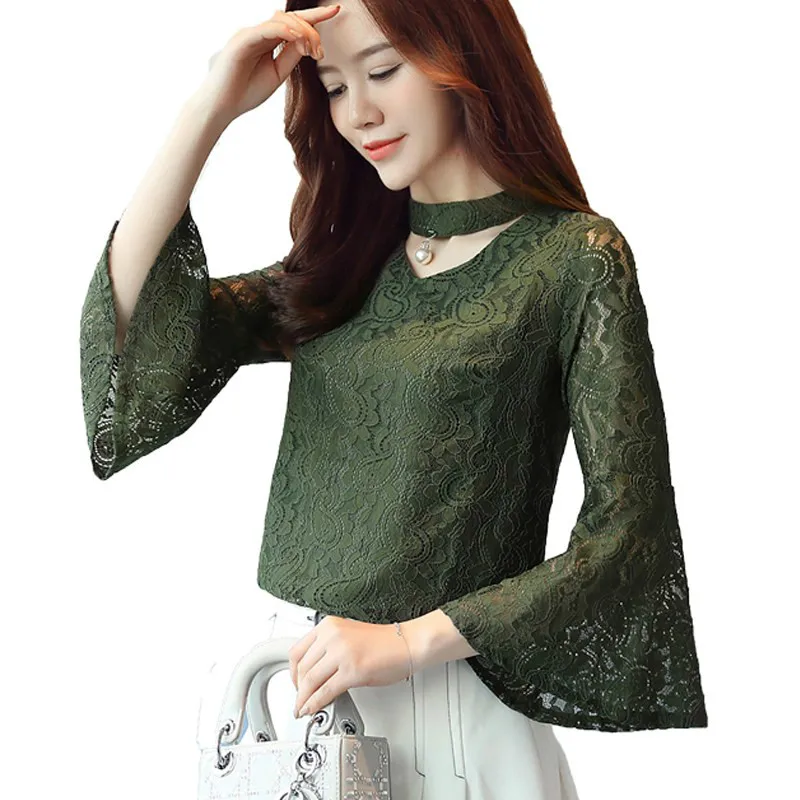 New Fashion Autumn Green Lace Blouse Women V-neck Flare Sleeve Shirt Female Back Zipper Tops Hollow Out Blusas Femme
New Fashion Autumn Green Lace Blouse Women V-neck Flare Sleeve Shirt Female Back Zipper Tops Hollow Out Blusas Femme