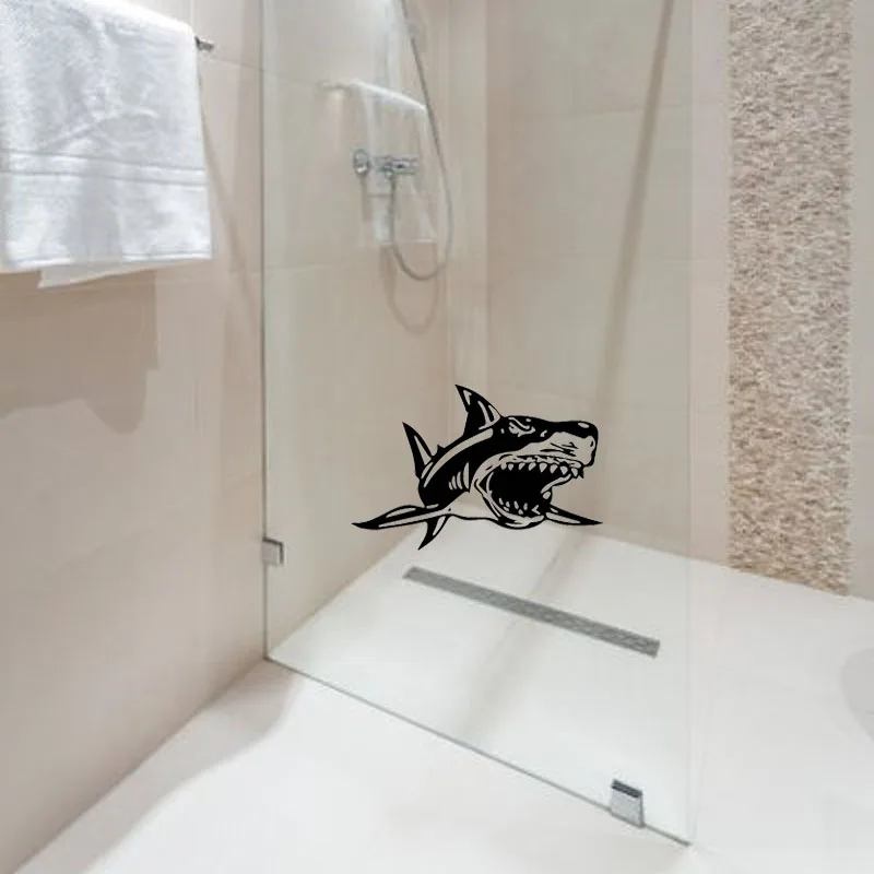 

YOJA 24x35,6 см стильные Ванная комната душа Стекло декоративные наклейки на стены с узором «Акула»; G2-0006