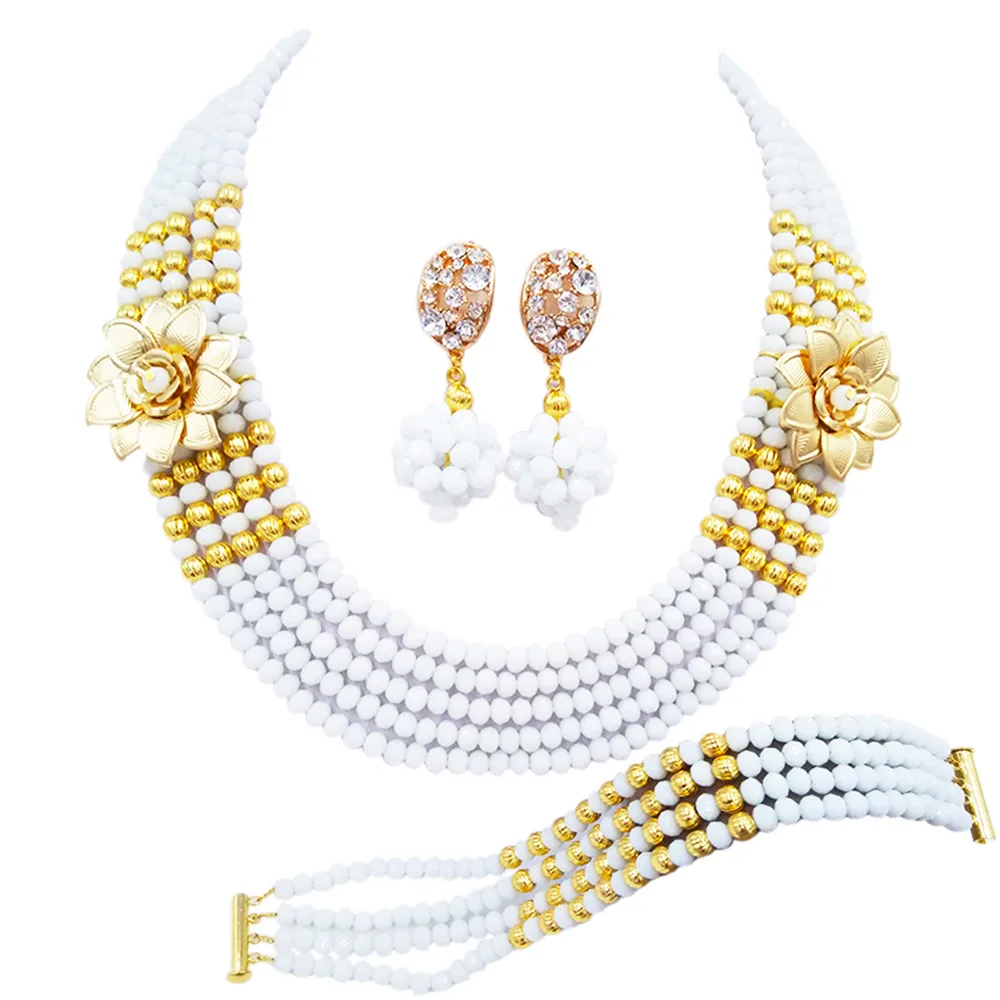 Fashion White Crystal Beaded Multi Strands Necklaces Sets Nigerian Wedding African Beads Jewelry Set 5-XSH27
Fashion White Crystal Beaded Multi Strands Necklaces Sets Nigerian Wedding African Beads Jewelry Set 5-XSH27