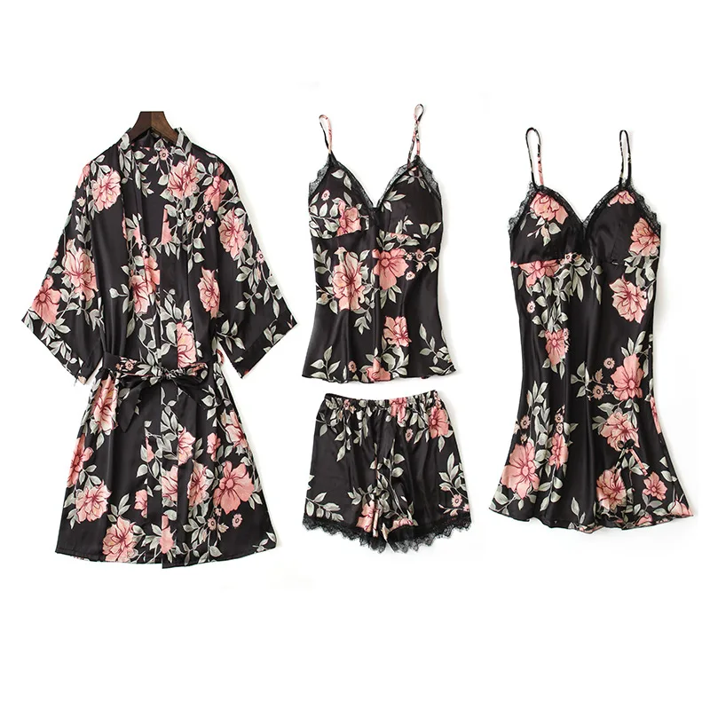 4 piece Printed Floral Pajama Sets Ladies Sexy Silk Bathrobe Lace NightDress japanese kimono Big Size Robe Homewear women set
4 piece Printed Floral Pajama Sets Ladies Sexy Silk Bathrobe Lace NightDress japanese kimono Big Size Robe Homewear women set