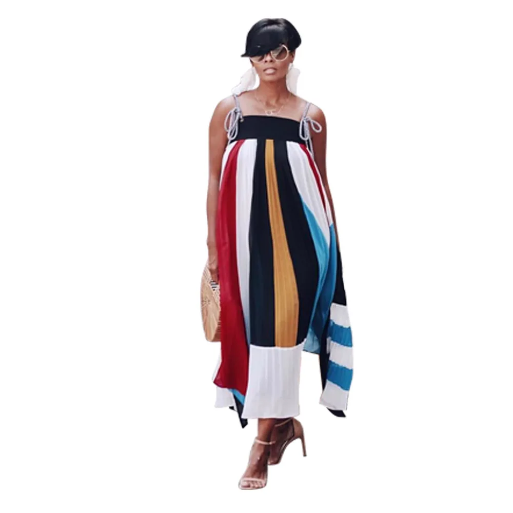 Фото Элегантное шифоновое длинное платье в полоску женское - купить