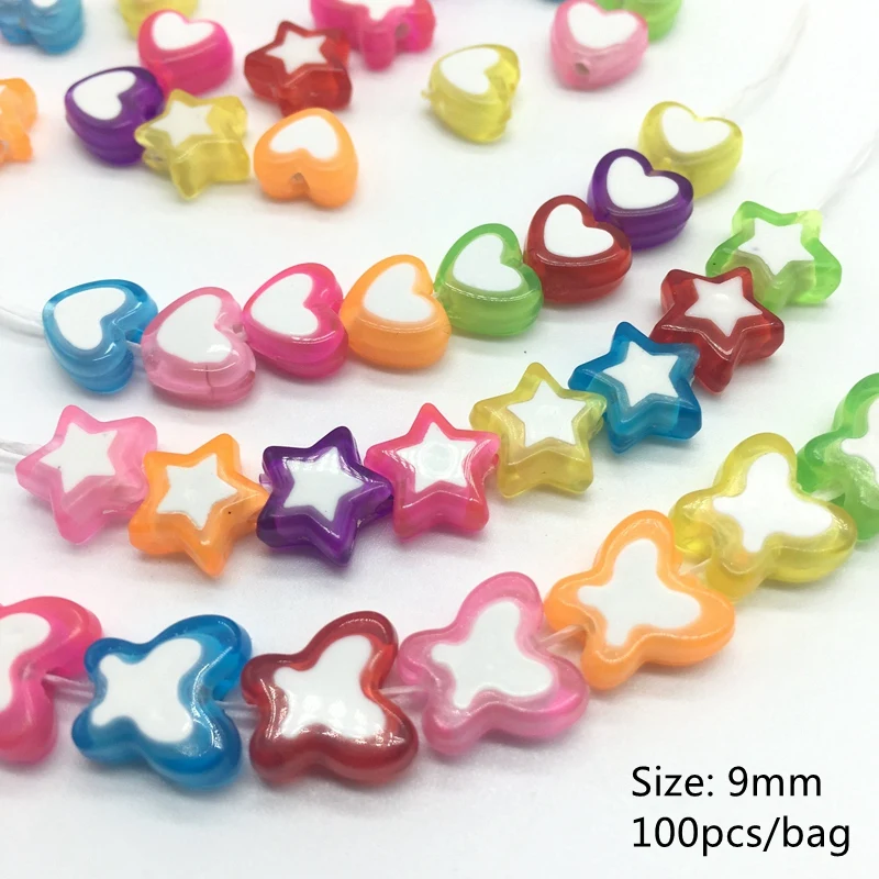 Acrylic star Butterfly heart Colored beads For Jewelry Making Little Five-pointed DIY Craft Beads Needlework Accessories 100pcs
Acrylic star Butterfly heart Colored beads For Jewelry Making Little Five-pointed DIY Craft Beads Needlework Accessories 100pcs
