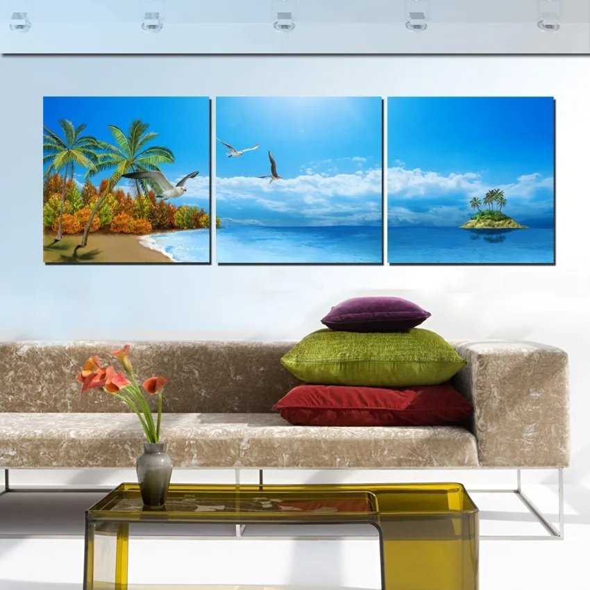 Фото Современный домашний декор 3 панелей настенные панели тропические морской плащи
