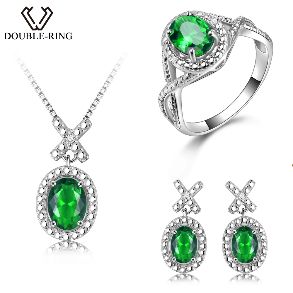 DOUBLE-R Silver 925 Earrings Ring Created Oval Emerald Gemstone Pendant Necklace Zircon Women Wedding Jewelry Sets
DOUBLE-R Silver 925 Earrings Ring Created Oval Emerald Gemstone Pendant Necklace Zircon Women Wedding Jewelry Sets