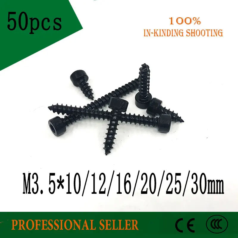 

50Pcs M3.5 *10/12/16/20/25/30 mm Black Cylinder Head Hexagon Head Self-tapping Screws Cup Furniture Sound Sharp Screws