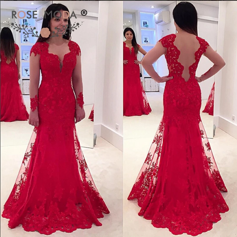 Rose Moda Long Sleeves Red Lace Mermaid Evening Dress Lace Back Formal Party Dress 2019
Rose Moda Long Sleeves Red Lace Mermaid Evening Dress Lace Back Formal Party Dress 2019