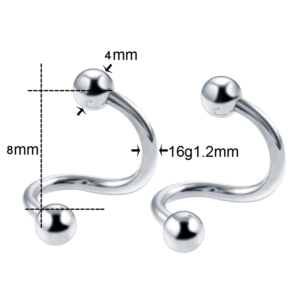 2 шт нержавеющая сталь Спираль пирсинг Лабрет шпилька кольцо в нос серьги для