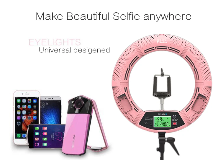 Yidoblo Pink FE-480II Photo Studio Ring Light LED Video Lamp LCD Two colors adjustable Photographic Lighting 96W 5500K | Электроника