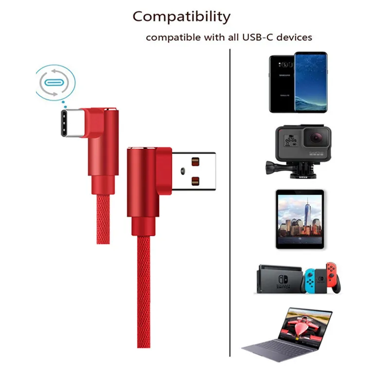 Кабель USB Type C для Samsung S9 Note9 1 м 2 3 М L кабель быстрой зарядки Xiaomi Mi5 OnePlus с углом 90