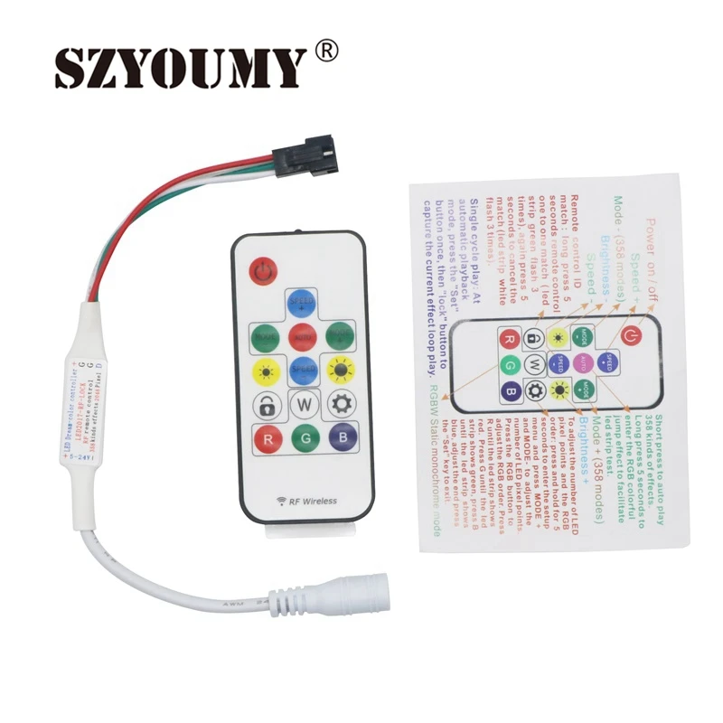 SZYOUMY 14 keys wireless Remote Controller Mini RF Wireless with For DC5V WS2812 DC12V WS2811 Dream Color LED Strip Light
SZYOUMY 14 keys wireless Remote Controller Mini RF Wireless with For DC5V WS2812 DC12V WS2811 Dream Color LED Strip Light