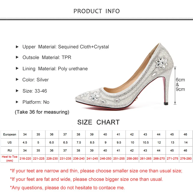 women pumps high heel women shoes bling crystals pointed toe sequined cloth party wedding bridal shoes silver big size 33-46
women pumps high heel women shoes bling crystals pointed toe sequined cloth party wedding bridal shoes silver big size 33-46
