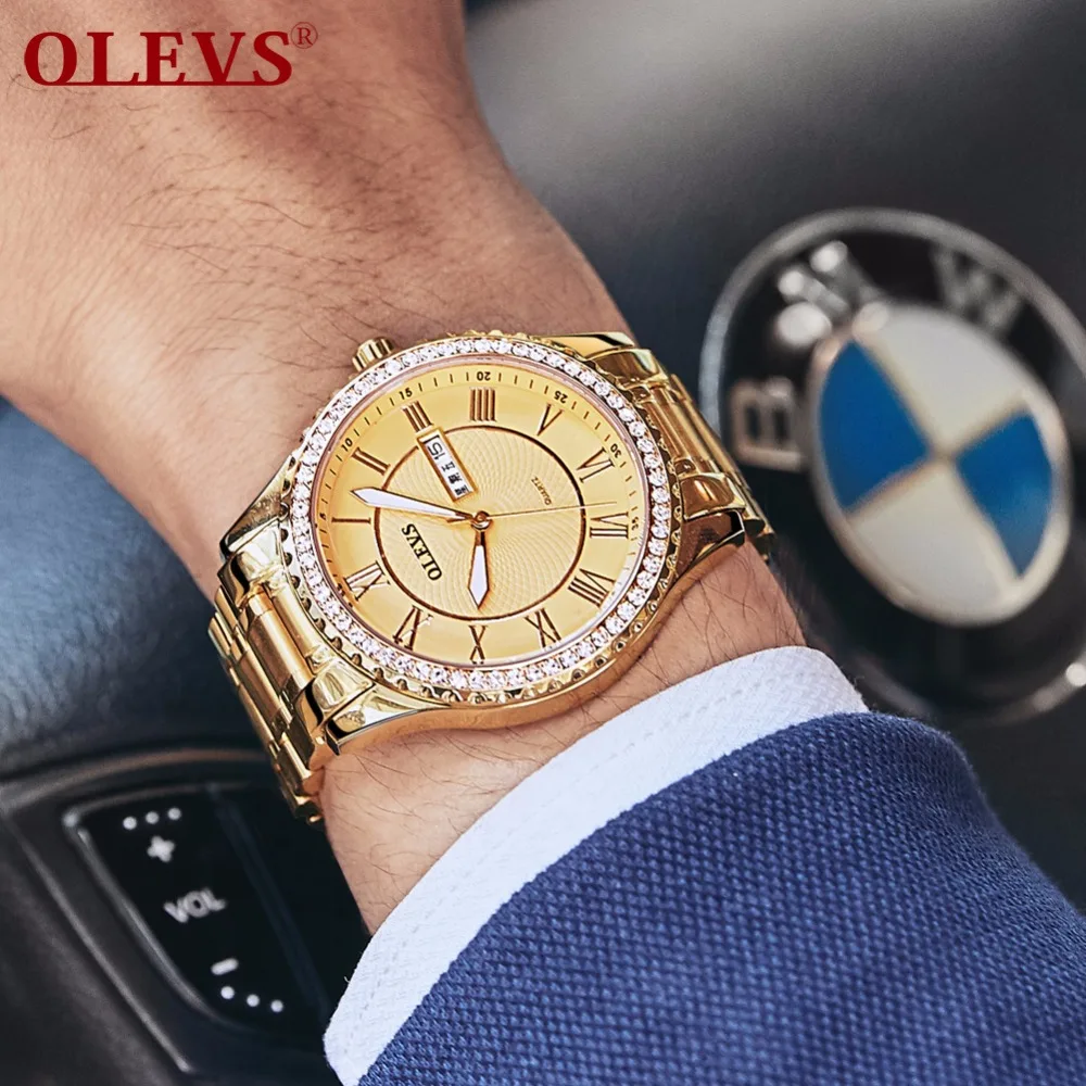 Фото OLEVS Топ люксовый бренд 2019 мужские золотые часы элегантные популярные наручные