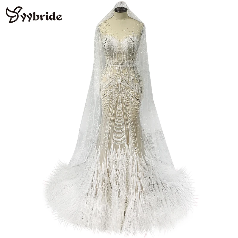 Surmount Tailor Made Full Sleeves Scoop Neck Wedding Gown Beading Crystals with Feathers Dresses Royal Train Wedding Dresses
Surmount Tailor Made Full Sleeves Scoop Neck Wedding Gown Beading Crystals with Feathers Dresses Royal Train Wedding Dresses