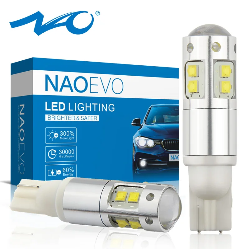 NAO 2x w5w led t10 12V Светодиодная лампа для авто кри чипов Автомобильные интерьерные