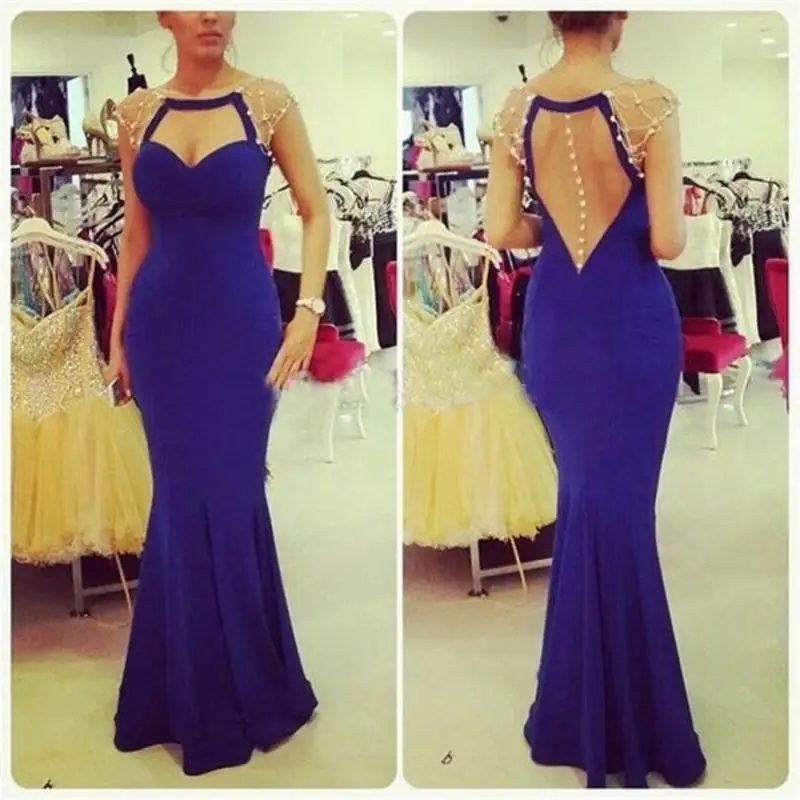 Robe de mariée 2017 Sexy Русалка Пром Платья Cap Рукава Длина Пола Вечерние Спинки Атласная