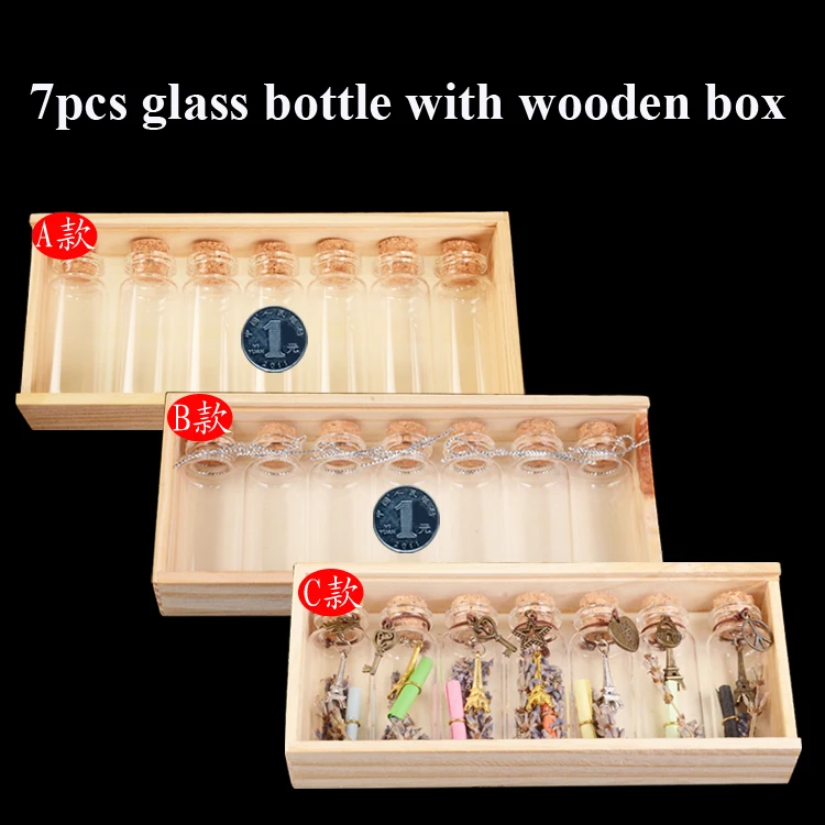 7pcs/set 4sets/lot 24mm DIY 15ml mini samll transparent glass wishing bottle with cork cap & wooden packing box gift decoration
7pcs/set 4sets/lot 24mm DIY 15ml mini samll transparent glass wishing bottle with cork cap & wooden packing box gift decoration
