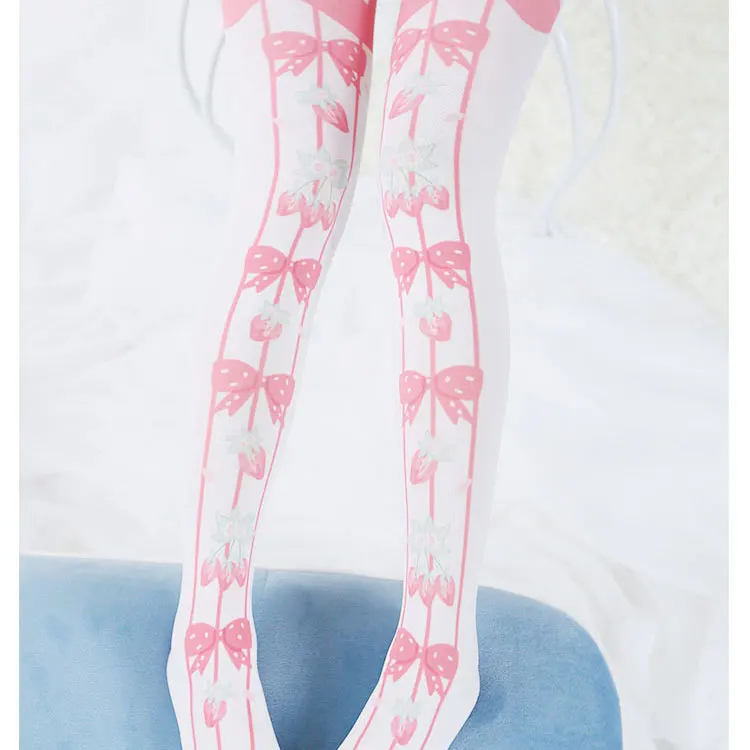 Фото Милые лолитные колготки с бантом и принтом милые летние для женщин|summer pantyhose|pantyhose