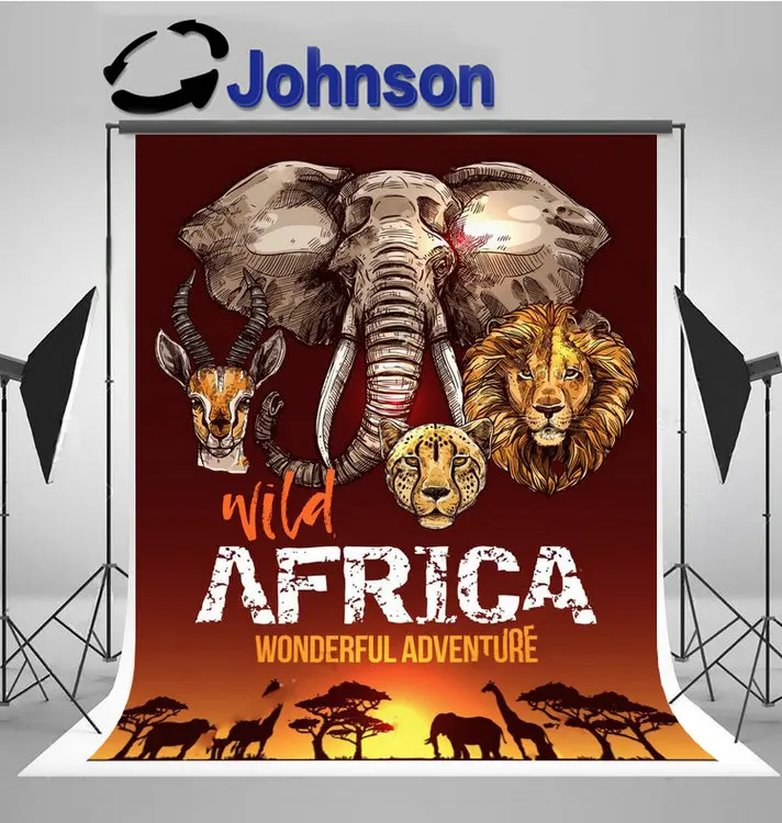 african safari Wild Animals Elephant Giraffe Lion Leopard Sunset Sky background Computer print party backdrop
african safari Wild Animals Elephant Giraffe Lion Leopard Sunset Sky background Computer print party backdrop