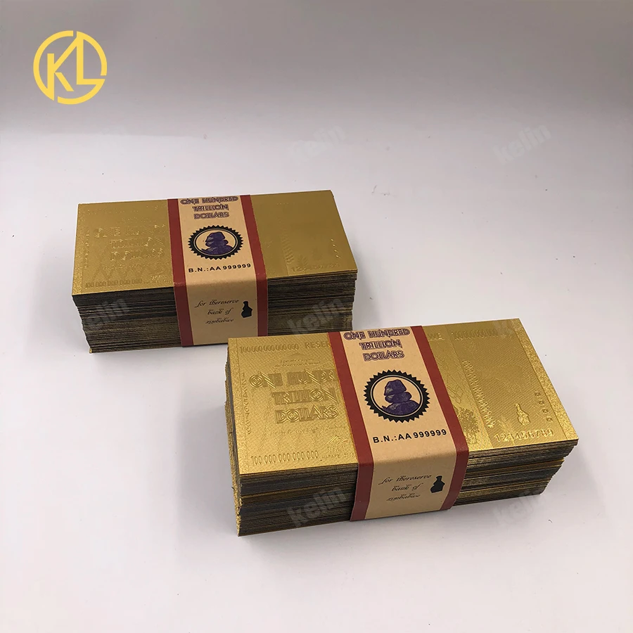 200 pcs/lot Zimbabwe Banknotes 100 trillion Dollar Bills 24k Gold Plated Fake Money For Gold Foil Plastic Banknotes
200 pcs/lot Zimbabwe Banknotes 100 trillion Dollar Bills 24k Gold Plated Fake Money For Gold Foil Plastic Banknotes