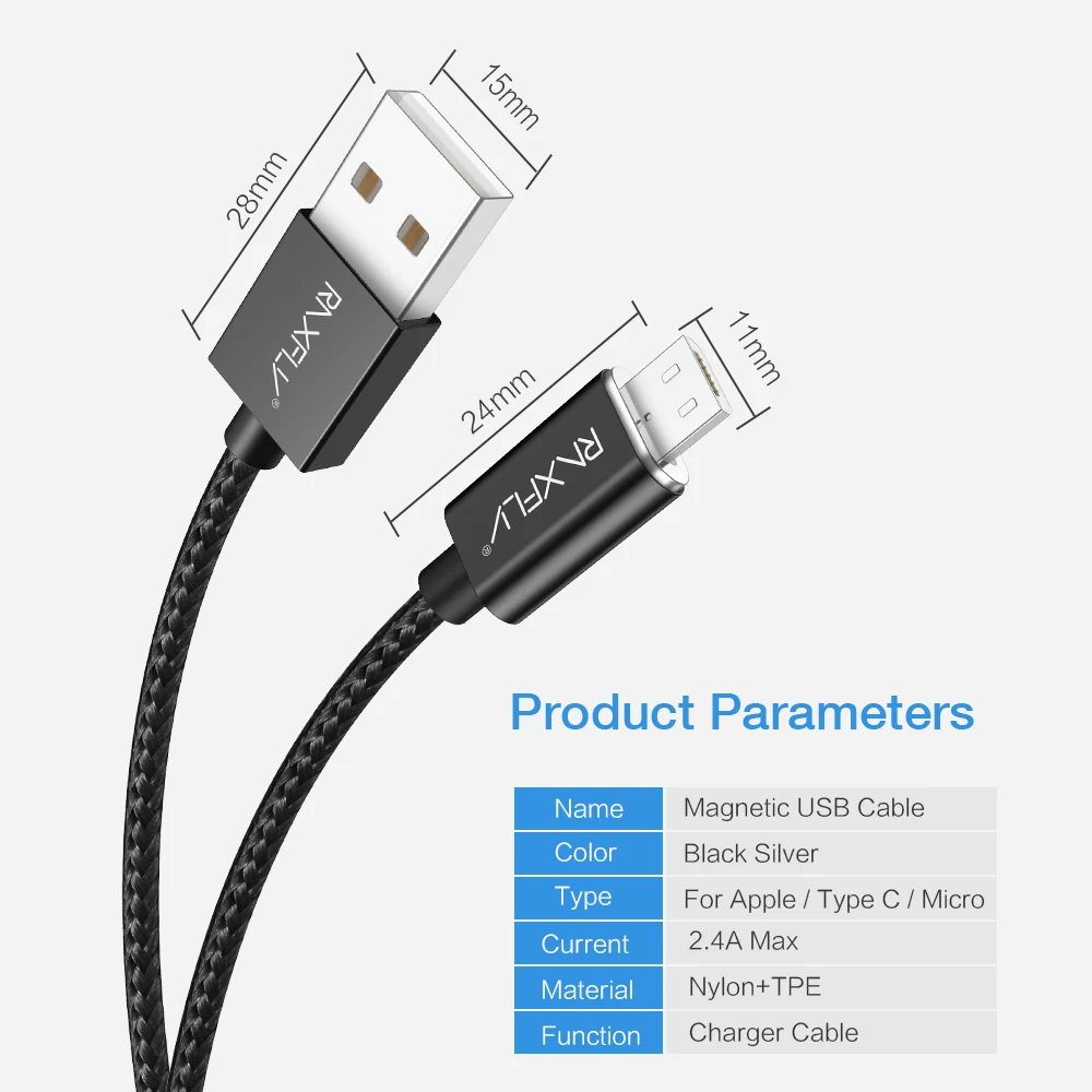 Магнитный зарядный кабель RAXFLY для samsung Note 8 9 Micro usb type-C USB iPhone XS Max | Мобильные