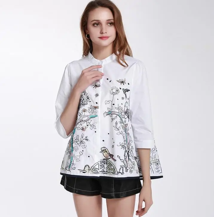 Women's spring autumn casual loose white cotton shirt lady's embroidery white blouse TB339
Women's spring autumn casual loose white cotton shirt lady's embroidery white blouse TB339
