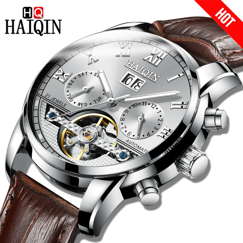 2020 HAIQIN Automatic Mechanical Men Watches Business Watch men Leather Tourbillon Waterproof Male Wristwatch Relogio Masculino
2020 HAIQIN Automatic Mechanical Men Watches Business Watch men Leather Tourbillon Waterproof Male Wristwatch Relogio Masculino