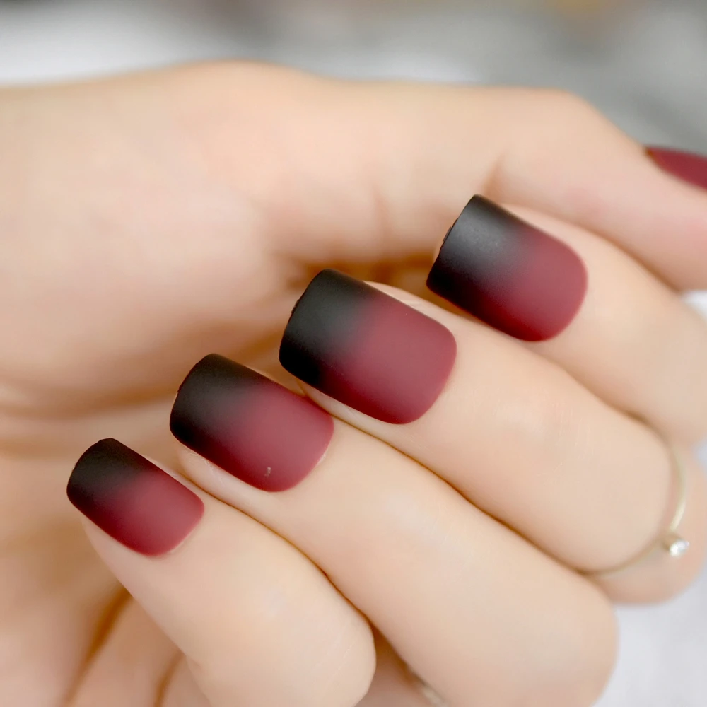 Gradient French Matte Fake Nails Claret-red Wine Black Frosted False Nail Tips Square Top Nails Art For Bride Party Wear
Gradient French Matte Fake Nails Claret-red Wine Black Frosted False Nail Tips Square Top Nails Art For Bride Party Wear