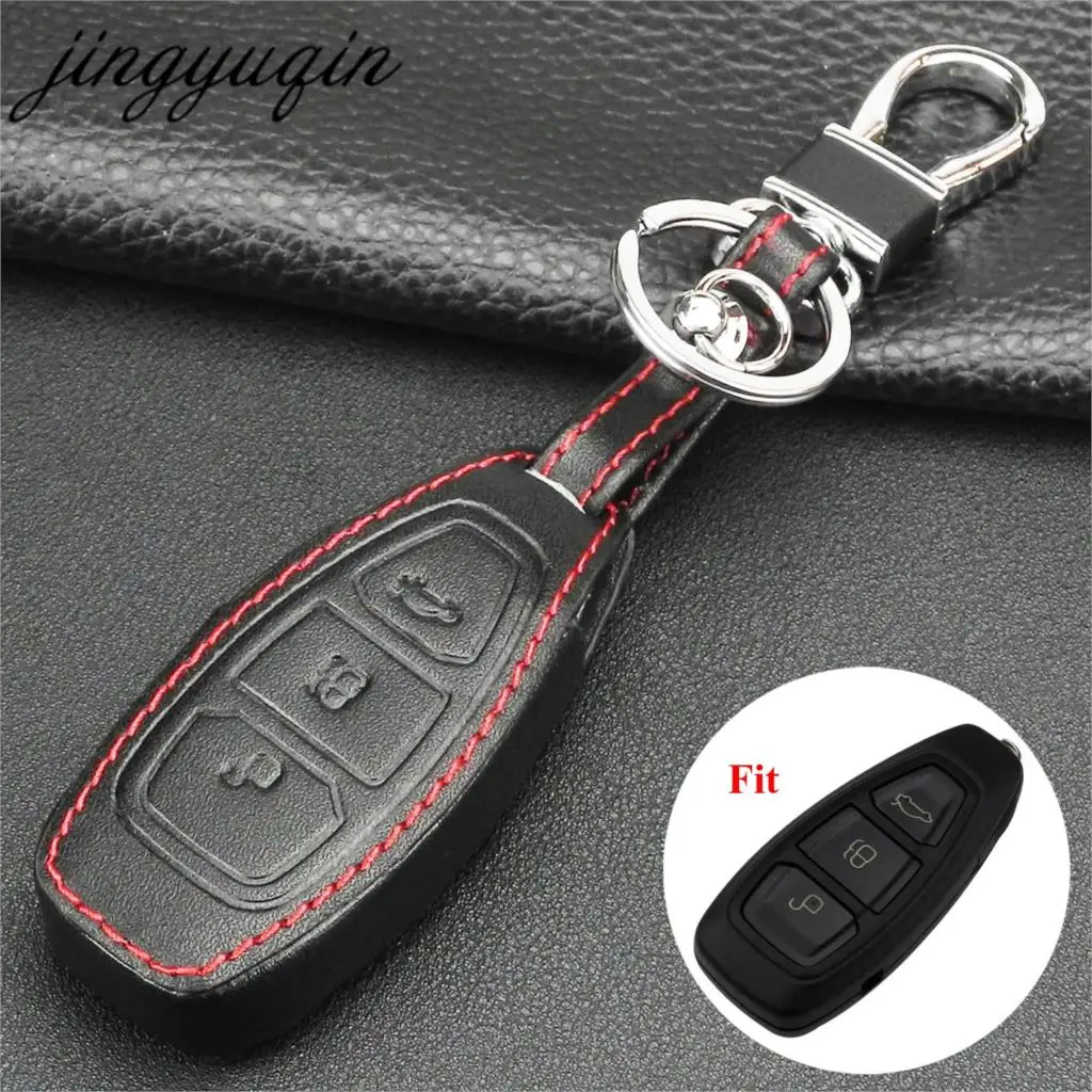 Новый кожаный чехол jingyuqin для ключа без Ford Mondeo Fiesta Focus титановый 3 кнопочный
