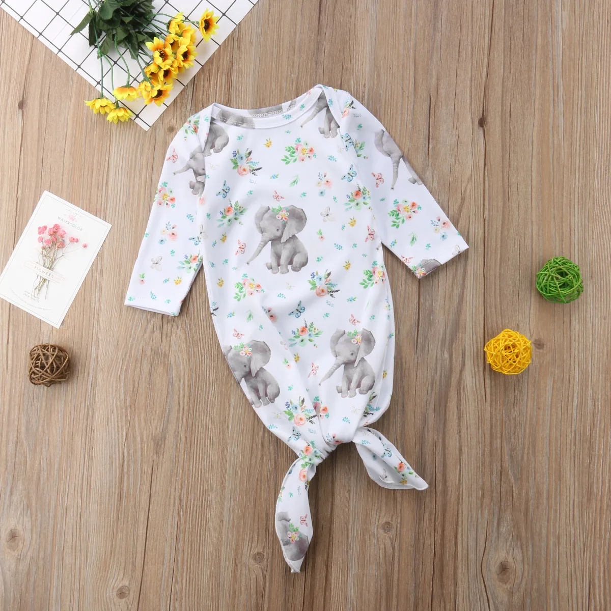 Infant Baby Girls Long Sleeve Elephant Print Floral Swaddle Wrap Blanket Outfits |
