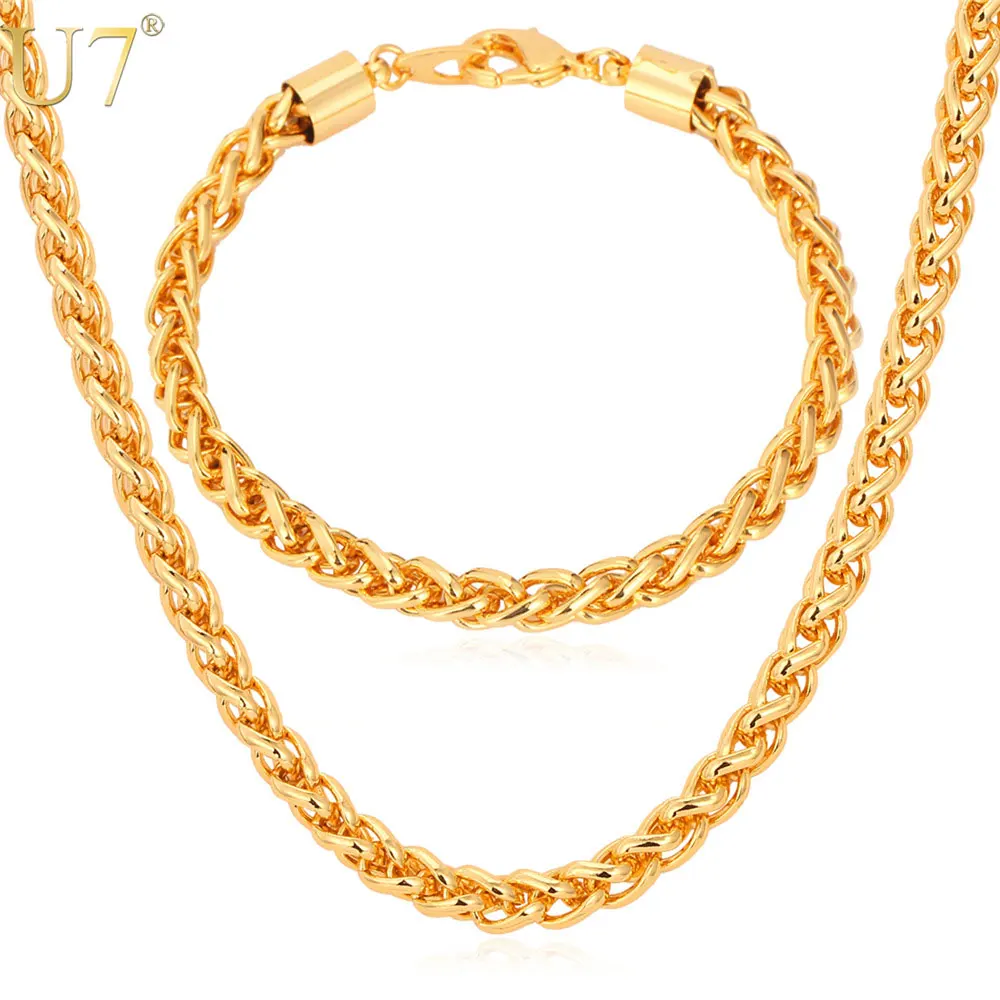U7 Necklace Set Trendy Gold Color Wholesale Wheat Spiga Chain 5MM Necklace Bracelet Men Jewelry Sets S524
U7 Necklace Set Trendy Gold Color Wholesale Wheat Spiga Chain 5MM Necklace Bracelet Men Jewelry Sets S524