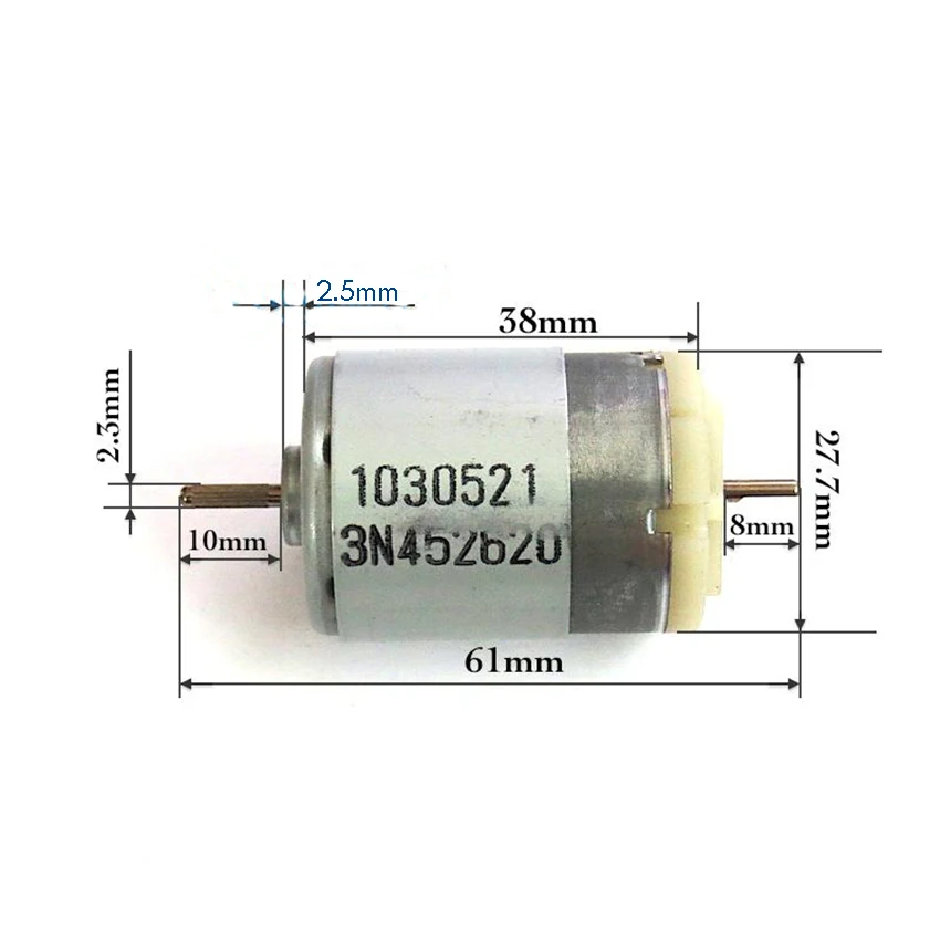 RS385 High Torque DC Motor 12V 10W 11,500 rpm Double Shaft High Speed Motor with Socket Hole Hot Air Gun Motor Shaft Dia 2.3mm
RS385 High Torque DC Motor 12V 10W 11,500 rpm Double Shaft High Speed Motor with Socket Hole Hot Air Gun Motor Shaft Dia 2.3mm