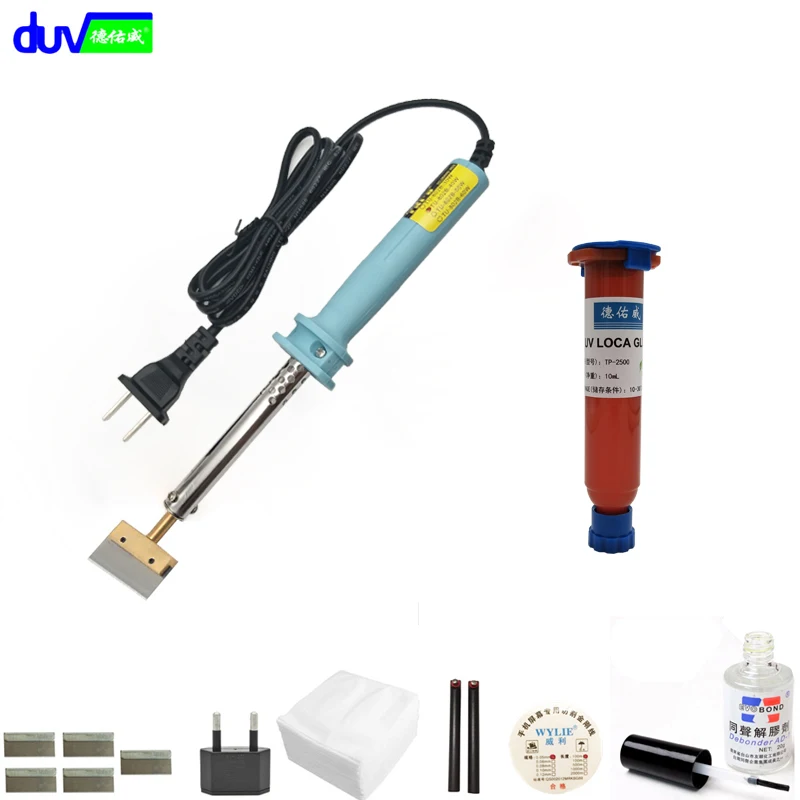 Glue Remover Dispergator Screen glue + Electric Soldering Irons + TP-2500 loca uv glue + cutting wire + handles + Blade etc..
Glue Remover Dispergator Screen glue + Electric Soldering Irons + TP-2500 loca uv glue + cutting wire + handles + Blade etc..