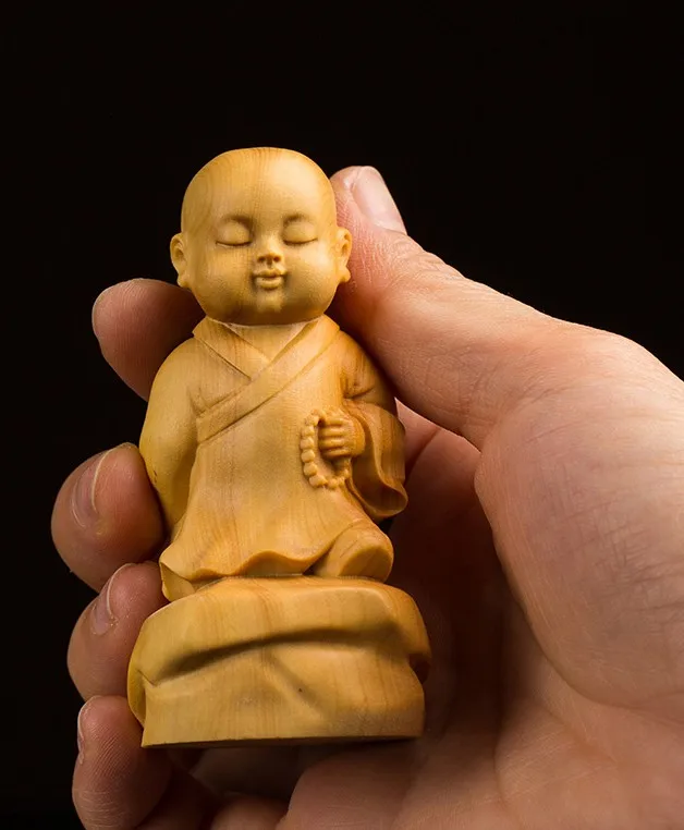 

Delicate Lovely Chinese Traditional Handicrafts Boxwood Statue - Little Monk