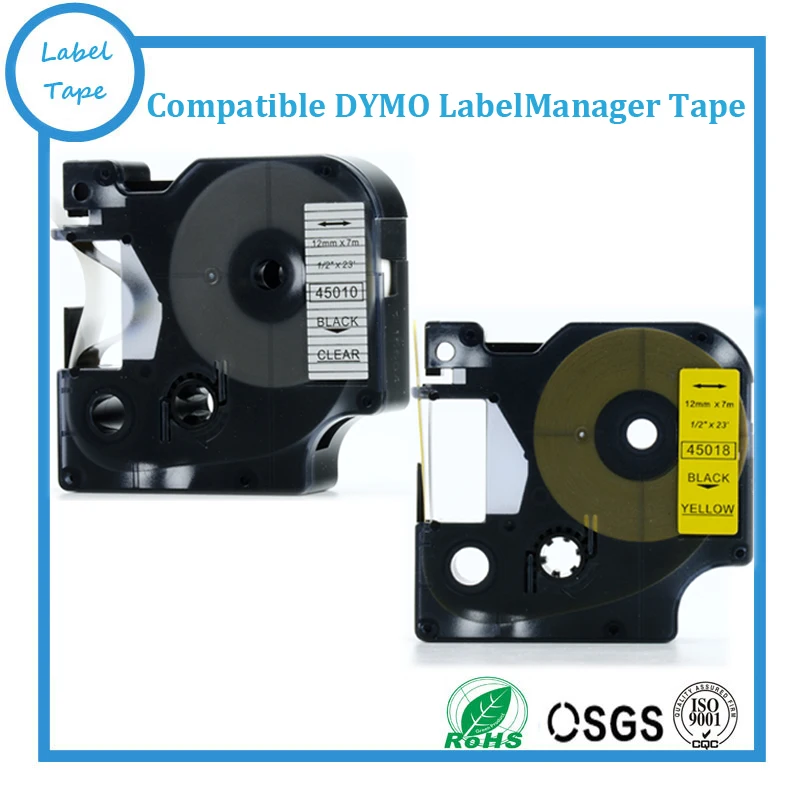 Принтер DYMO D1 12 мм 45010 45018 черный на прозрачных/желтых лентах 5 шт.|dymo d1 tape|d1 tapedymo |