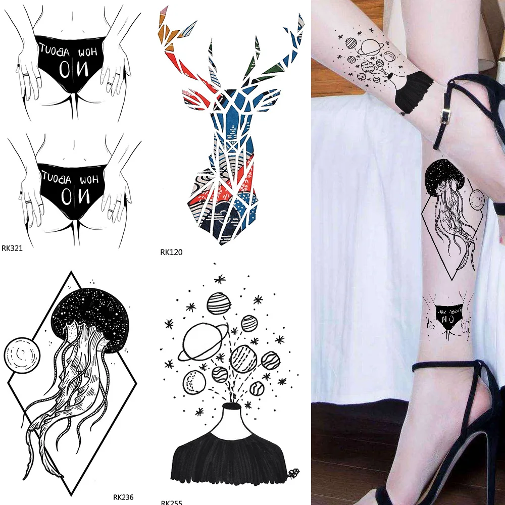Sexy Hips Temporary Tattoo Stickers Summer Style Women Arm Fake Black Men Tatoos Geometric Deer Waterproof Tattoo Bohemia Adults
Sexy Hips Temporary Tattoo Stickers Summer Style Women Arm Fake Black Men Tatoos Geometric Deer Waterproof Tattoo Bohemia Adults