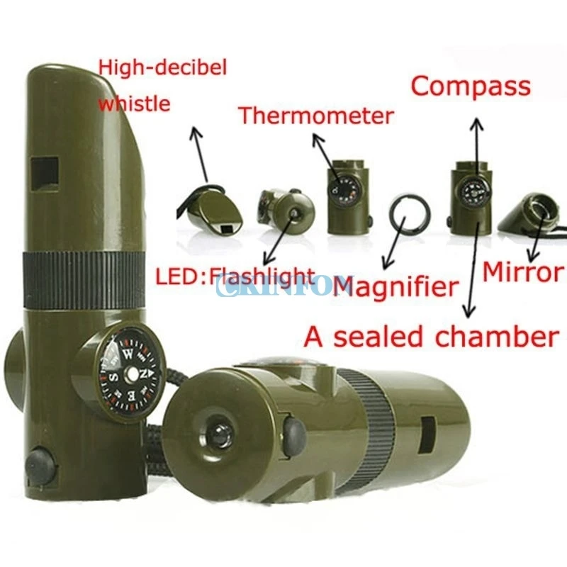 DHL 100PCS New 7 in 1 Field Survival Whistle Compass Thermometer Flashlight Magnifier
DHL 100PCS New 7 in 1 Field Survival Whistle Compass Thermometer Flashlight Magnifier