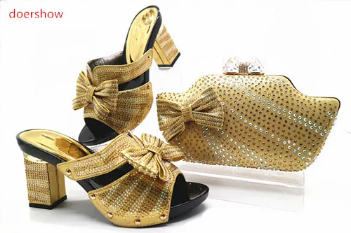 doershow Fashion African Shoes And Bags Matching Set Italian Rhinestone High Heels gold color Shoes And Bag For Party STN1-31
doershow Fashion African Shoes And Bags Matching Set Italian Rhinestone High Heels gold color Shoes And Bag For Party STN1-31