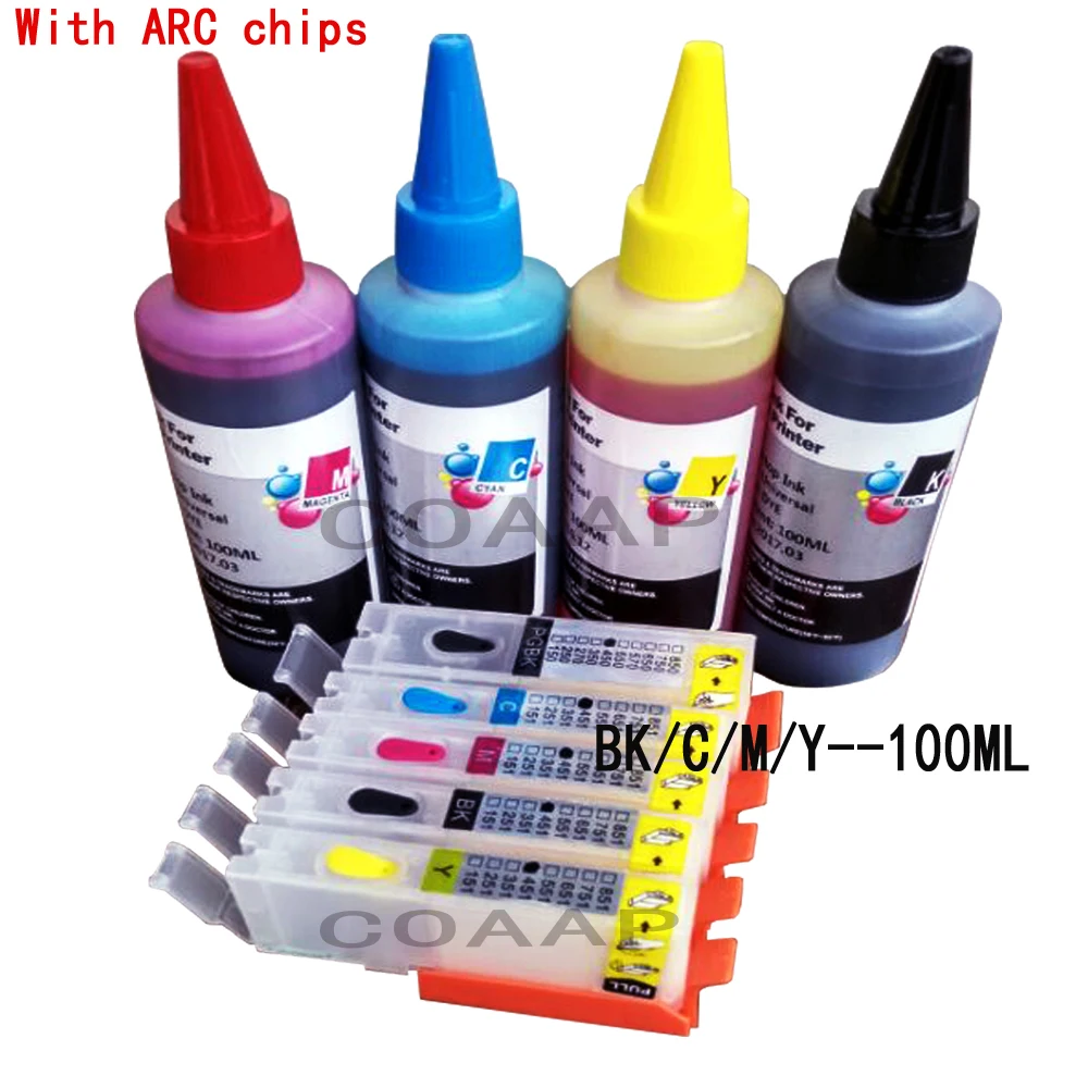 Refillable canon 550 551 ink cartridge kit with ARC chips + 400ml canon Dye inks for Pixma MX725 / MX920 / MX925 / MG5655
Refillable canon 550 551 ink cartridge kit with ARC chips + 400ml canon Dye inks for Pixma MX725 / MX920 / MX925 / MG5655