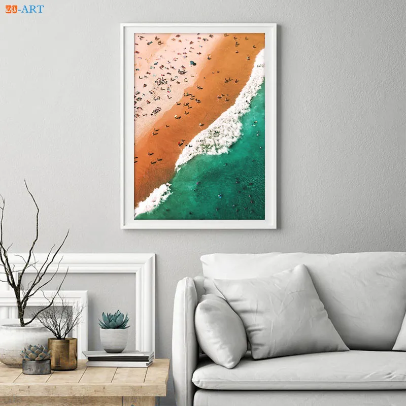 Акварельная Абстрактная живопись розовое Wall Art плакат волны океана холст картины