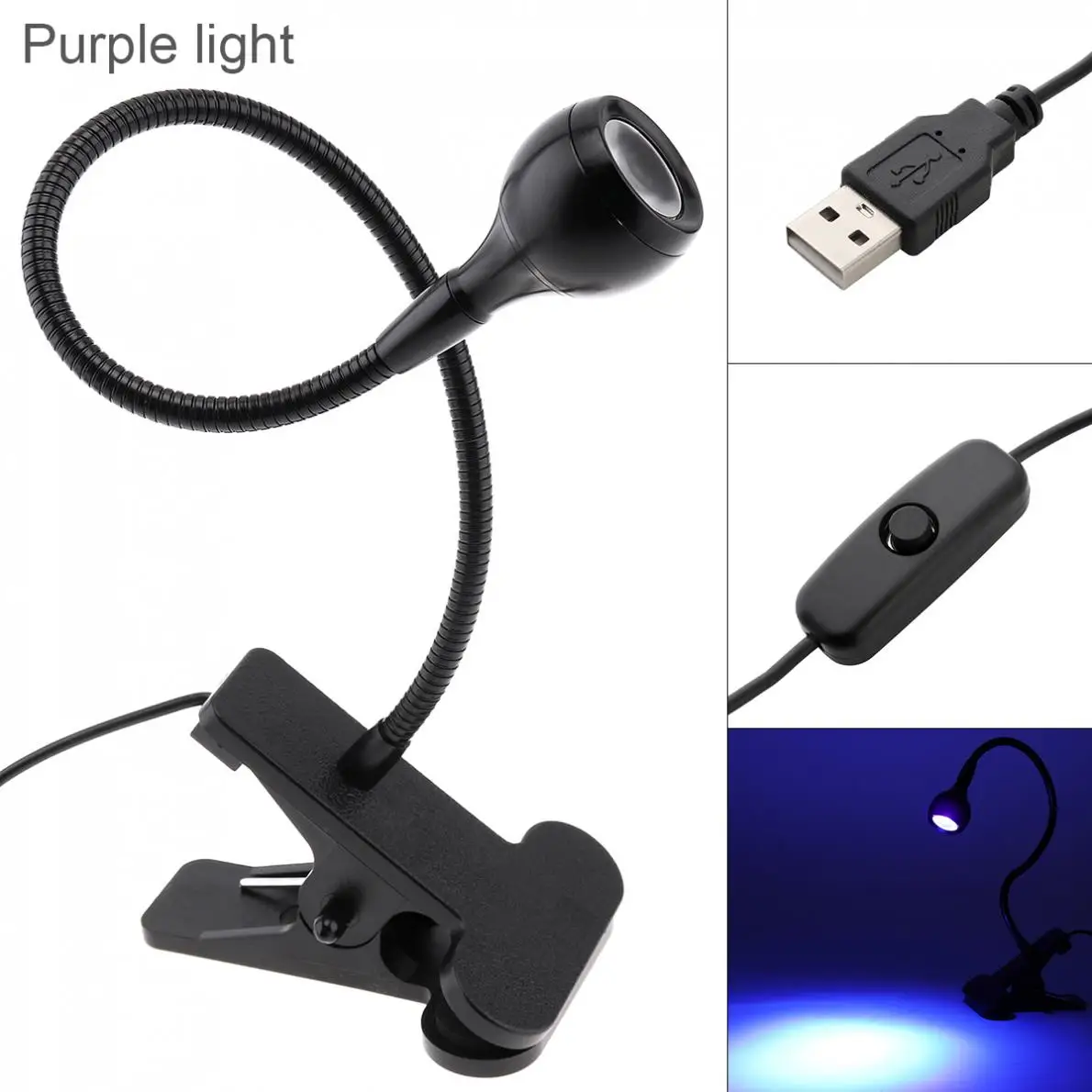 USB Перезаряжаемый УФ фиолетовый светильник настольная лампа с гибким креплением для глаз украшения спальни